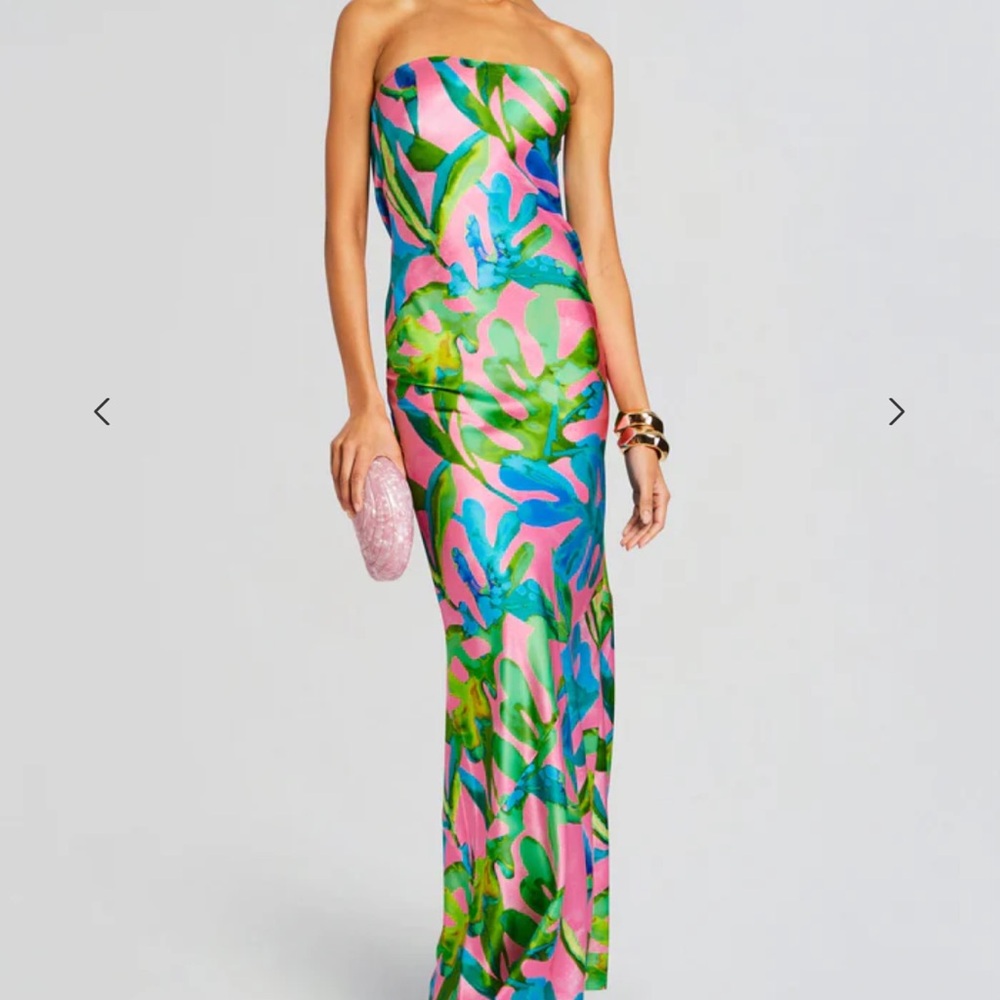 Retrofete Keaton Silk Dress Jade Tropical Leaf